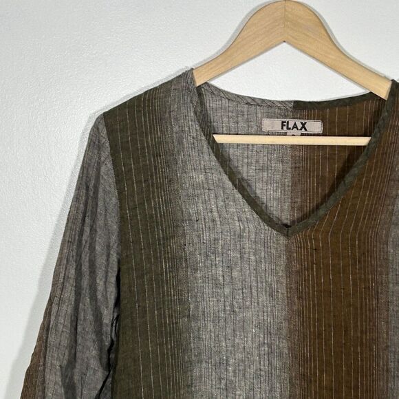 FLAX Tunic Top Size Small V-Neck Stripe 100% Linen Jeanne Englehart Lagenlook - Picture 3 of 6